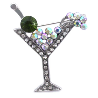 Broche prendedor cristal pavé Martini vidrio cóctel fiesta cereza mujer joyería regalo Foto 1 de 4