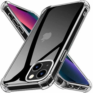 CLEAR Shockproof Silicon Case For iPhone 13 Tempered glass Screen Protectors - Picture 1 of 8