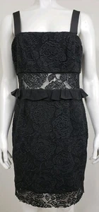 Jay Godfrey Womens Dress Size 10 Sleeveless Black Floral Ruffle Sheer Form Fit - Picture 1 of 8