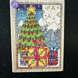 Hampton Art Christmas Tree Wooden Rubber Stamp - Picture 1 of 3