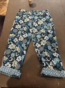 Vera Bradley Drawstring Lounge Pants Floral Lighweight Corderoy Size L Blue - Picture 1 of 11