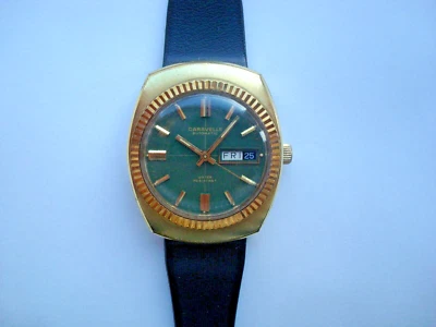 Caravelle Mens Automatic Watch Fluted Bezel 17j. Green Dial Day Date Swiss  Runs - Image 1 of 4