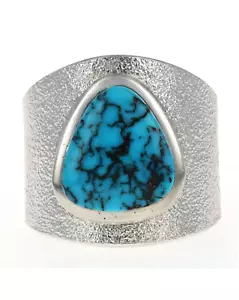 10.25 - Tufa Cast Natural Blue Diamond Turquoise Ring By Robert W. Begay - Picture 1 of 5