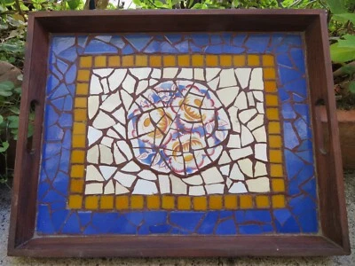 PLATEAU de SERVICE ART DECO MOSAÏQUE FAÏENCE & PÂTE de VERRE années 20 - Photo 1/4