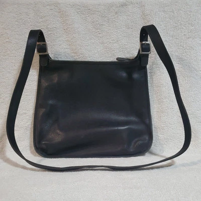 Bolso Bandolera Coach Vintage Raro Cuero Negro Delgado Hippie Cremallera #9146 Excelente Estado Foto 1 de 4