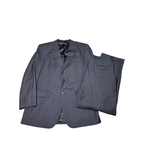 JOS A BANK Mens 44L Charcoal Windownpane Plaid Wool Suit Jacket Pants Set - Picture 1 of 22