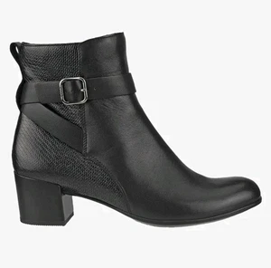 Neu Ecco elegante klassische Damen-Stiefelette Größe 10 schwarz Leder Schnalle mittelhoher Absatz  - Bild 1 von 21
