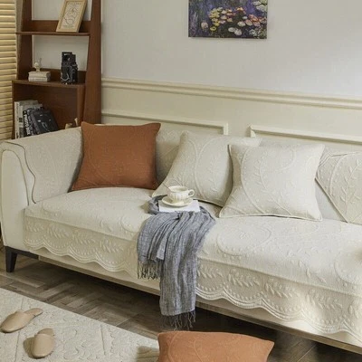 Textured Cotton Sofa Cover Non Slip Summer Couch Protector - Image 1 of 4