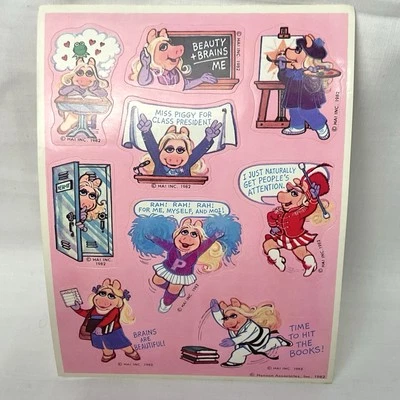 Vtg 80s Hallmark Muppets Stickers Miss Piggy School 1982 RARE Sticker Sheet - Image 1 of 3