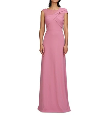 JS Collections 女式 Twisted Bodice Illusion 颈部礼服深腮红 6 码全新带标签 — 第 1/4 张图片