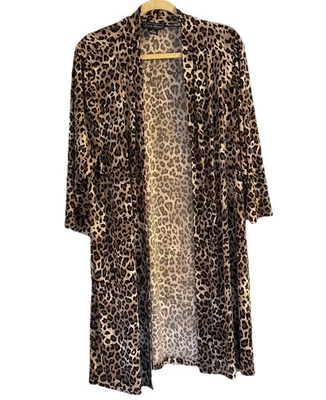 Cárdigan Jessica Simpson Estampado Leopardo Plumero Frente Abierto Manga 3/4 Talla Grande 18W Foto 1 de 4