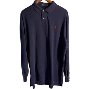 Polo Ralph Lauren Mens Long Sleeve Polo Shirt Navy Blue XL Embroidered Pony - Picture 1 of 7