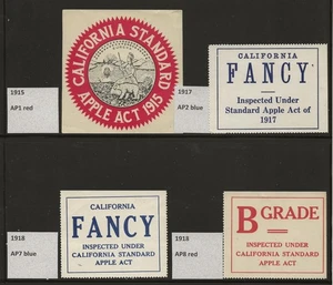 California State Revenue Apple Inspection Stamps, 4 different - Picture 1 of 1