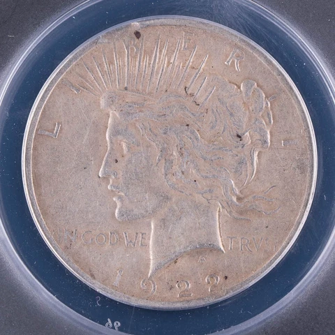 1922 Peace Dollar ANACS AU53 Rim Clip Silver $1 9757 Mint Error Clipped Planchet Cover