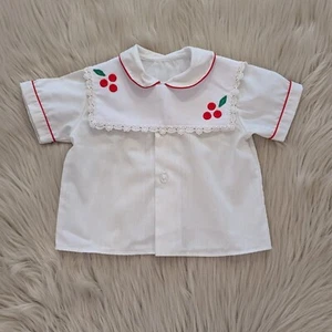 Vintage Lord and Taylors white top with red trim and cherry detachable collar 4 - Picture 1 of 7