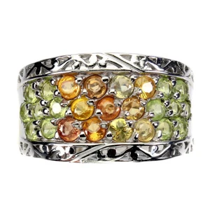 925 Sterlingsilber Ring Rund Saphir Peridot Edelstein Schmuck Größe 6.5 - Bild 1 von 9