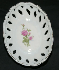 Porzellan Teller Blumenmotiv mit Goldrand, durchbrochenes Porzellan, Vintage TOP - Bild 1 von 5