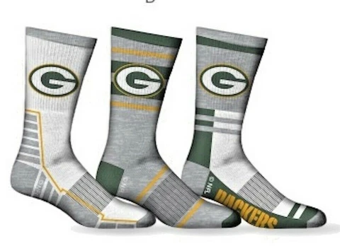 Green Bay Packers Socks 3 Pack Crew Length NFL Football Men Shoe Sz 7-12 Cover