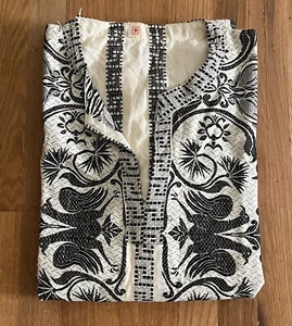 Vintage Tunic Shirt Mens Pullover, Floral Pattern, Black & White ,"4" - Picture 1 of 7