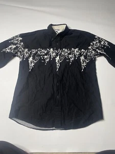 Vintage Roper Long Sleeve button Down Size L Black White Bull Ridding Western - Picture 1 of 9