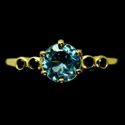 Anillo Shola Genuino Natural Topacio Azul y Espinela Talla 18.2 Chapado en Oro Foto 1 de 3