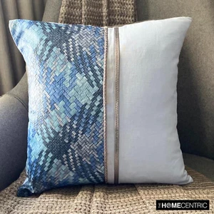 Square Decorative Throw Pillow Case Blue 16"x16" Faux Leather - Sky Half Tone - Picture 1 of 9