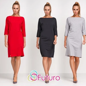 Ladies Formal Dress 3/4 Sleeve Knee Length Office Tunic Plus Sizes 8 - 18 FA436 - Picture 1 of 9