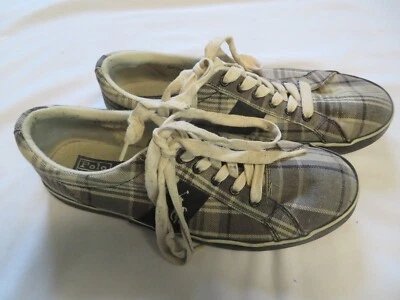 Polo By Ralph Lauren Giles Madras Gray Canvas Boat Shoes Size 10.5 C Pre-Owned - Image 1 of 4