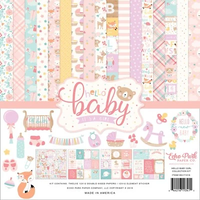Echo Park HELLO BABY GIRL 12x12 Collection Kit Scrapbook  Journal Nursery - Image 1 of 4