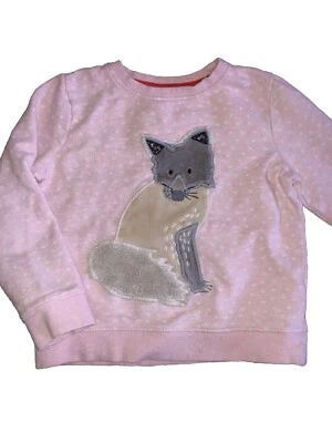 Mini Boden Cosy Appliqué Fox Sweatshirt Pink Mixed Prints Girls 5-6 - Image 1 of 4