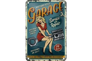 Blechschild Retro 12x18cm Pinup motorcycle Garage 24service Deko Schild tin sign - Bild 1 von 5