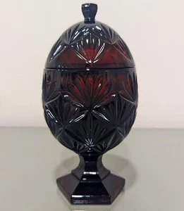 Ruby Red Egg Shape Candy Dish & Lid "Antique Ruby" by Cristal D'Arques-Durand - Picture 1 of 8