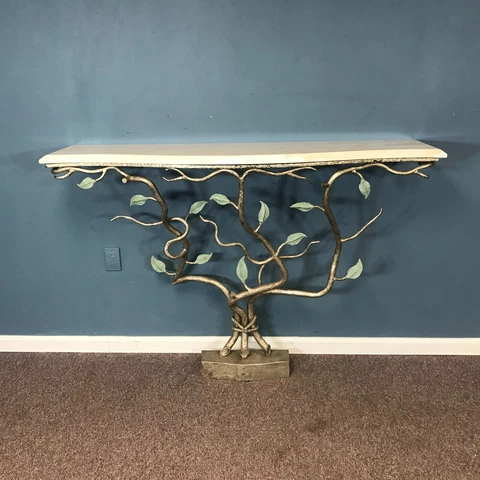 William Switzer French Nouveau Silverleaf Console Table Hand Forged Wrought Iron Cover