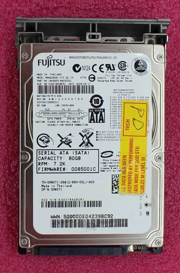 HW071 - Dell D630 80Gb 2.5 inch SATA Hard Disk Drive - Image 1 of 1