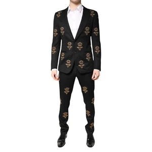 DOLCE & GABBANA Suit Black Bee Crown Embroidery 2 Piece Men EU48/US38/M 11190usd - Picture 1 of 13
