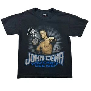 Vintage John Cena Shirt Youth Large Mens Small WWE Wrestling Y2K 2000s Black - Picture 1 of 11