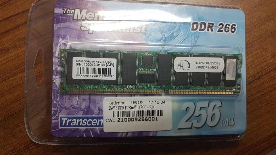 LOT OF 4 PCS. TRANSCEND TS32MDR72V6F5 256MB 184-Pin DDR SDRAM ECC  - Image 1 of 1