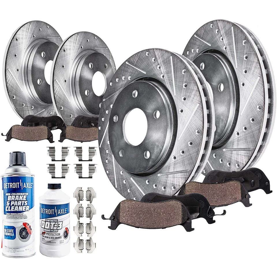 Front & Rear Drilled Rotors + Ceramic Brake Pads for 2005 - 2009 Audi A4 Quattro - Image 1 of 1
