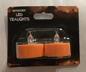 🔥NEW🔥Halloween Amscan LED Tealights - Orange (Pack of 2) 🎃🔥👍🏻 - Picture 1 of 13