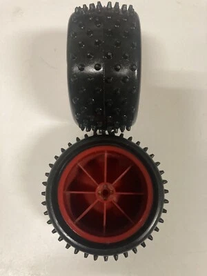 Vintage Trinity Rear Spike Tires on RC10 Buggy 1/4 axle wheels RC Car Gold pan - Image 1 of 2