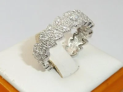 Signore, design vittoriano, argento 925 con zaffiro bianco, anello eternity - Immagine 1 di 4