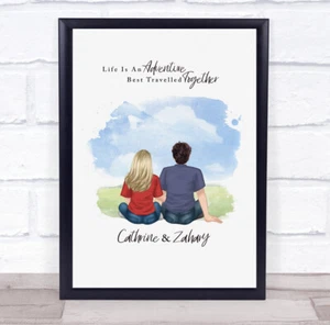 Watercolour Summer Romantic Gift For Him or Her Personalised Couple Print - Picture 1 of 8
