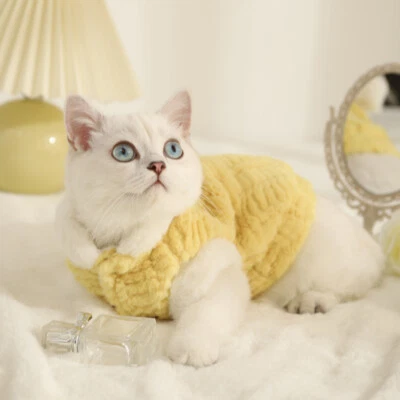 Pet Cat Fleece Costume Clothing Coat Jacket Costume Faux Fur Trim Thermal Winter - Image 1 of 4