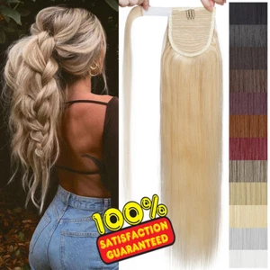 THICK Ponytail Claw/Clip In Remy 100% Human Hair Extensions Wrap On Pony Tail US - Picture 1 of 33