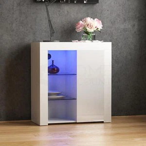 SALE 1 Door Sideboard LED Storage Cupboard Cabinet Buffet High Gloss White - Picture 1 of 10