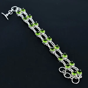 Peridot 925 Sterling Silver Gemstone Handmade Gift Jewelry Bracelet 7-8" VJ 380 - Picture 1 of 6