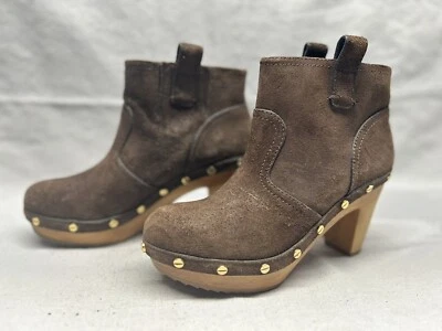 Tory Burch Mujer 7 M Ginevra Marrón Gamuza Tacón Tachonado Pull-On Botines Foto 1 de 4