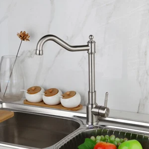 Kitchen Vessel Sink Brushed Nickel Swivel Spout Mixer Deck Mount Faucet Taps - Picture 1 of 6