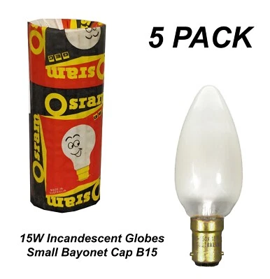 5 x 15W Incandescent Candle Light Globes Bulbs Lamps Small Bayonet B15 SBC Pearl - Image 1 of 4
