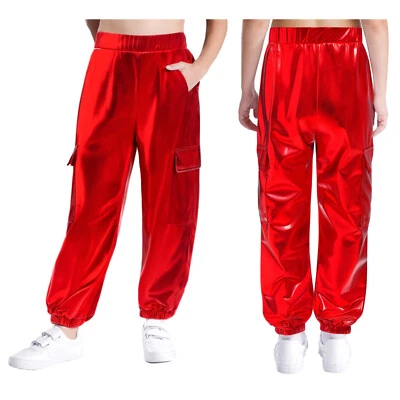Kids Boys Girls Metallic Shiny Pants Hip-Hop Jazz Dance Trouser Performance - Image 1 of 4